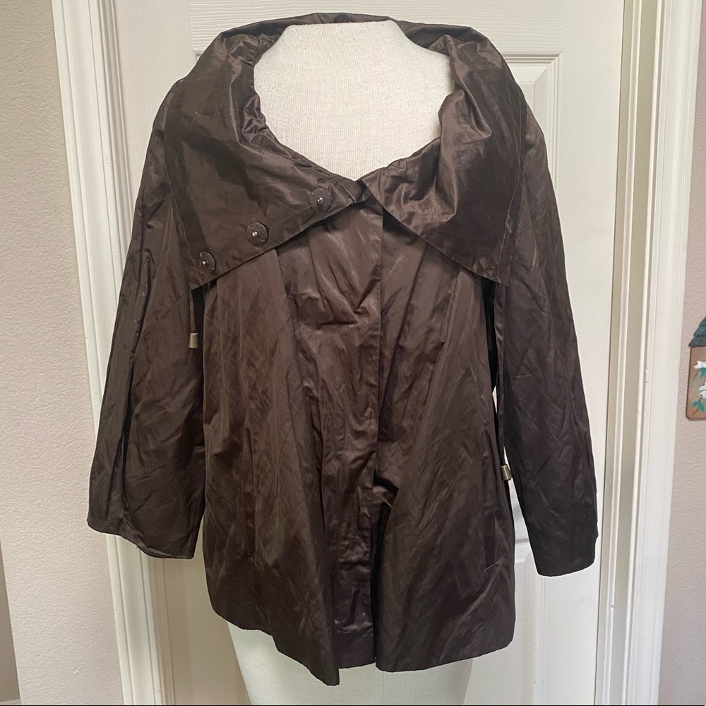 CHICO’S Chocolate Brown Satin Swing Jacket. XL